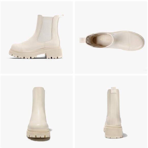 Bacia Chelsea Ankle Boots Women Lug Sole Chunky Heel Slip On Booties Beige White - Picture 7 of 7